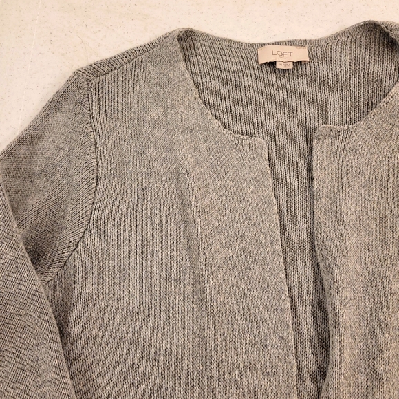 LOFT gray open cardigan with ruffle sleeves 100% Cotton Sz M - Picture 6 of 8